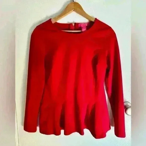 Catherine Malandrino Red Zip Back Top Shirt Blouse Unique Size Small - Picture 1 of 13